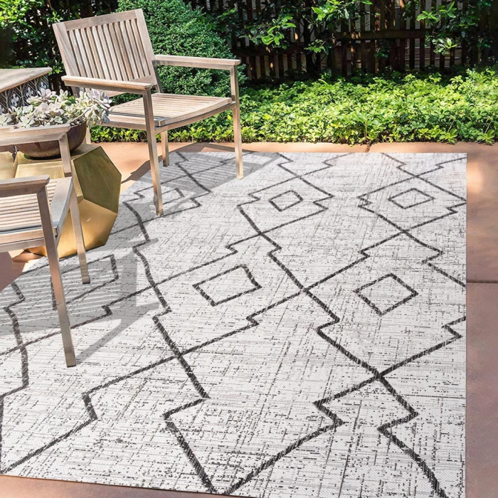Carwa Tribal Diamond Trellis Ivory/Black 5 ft. x 8 ft. Indoor/Outdoor Area Rug