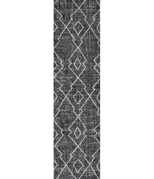 Carwa Tribal Diamond Trellis Black/Ivory 2 ft. x 8 ft. Indoor/Outdoor Runner Rug