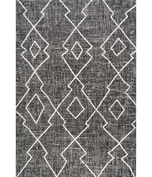 Carwa Tribal Diamond Trellis Black/Ivory 8 ft. x 10 ft. Indoor/Outdoor Area Rug