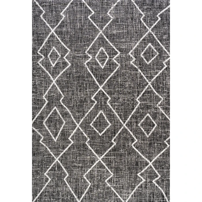 Carwa Tribal Diamond Trellis Black/Ivory 8 ft. x 10 ft. Indoor/Outdoor Area Rug