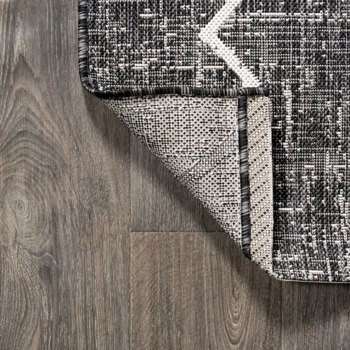 Carwa Tribal Diamond Trellis Black/Ivory 2 ft. x 10 ft. Indoor/Outdoor Runner Rug