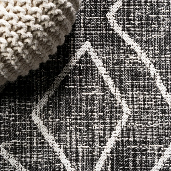 Carwa Tribal Diamond Trellis Black/Ivory 2 ft. x 10 ft. Indoor/Outdoor Runner Rug