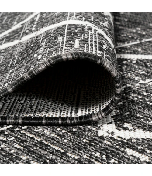 Carwa Tribal Diamond Trellis Black/Ivory 2 ft. x 8 ft. Indoor/Outdoor Runner Rug