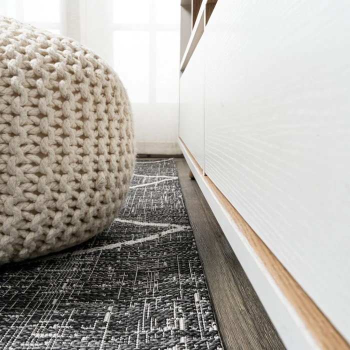 Carwa Tribal Diamond Trellis Black/Ivory 2 ft. x 10 ft. Indoor/Outdoor Runner Rug