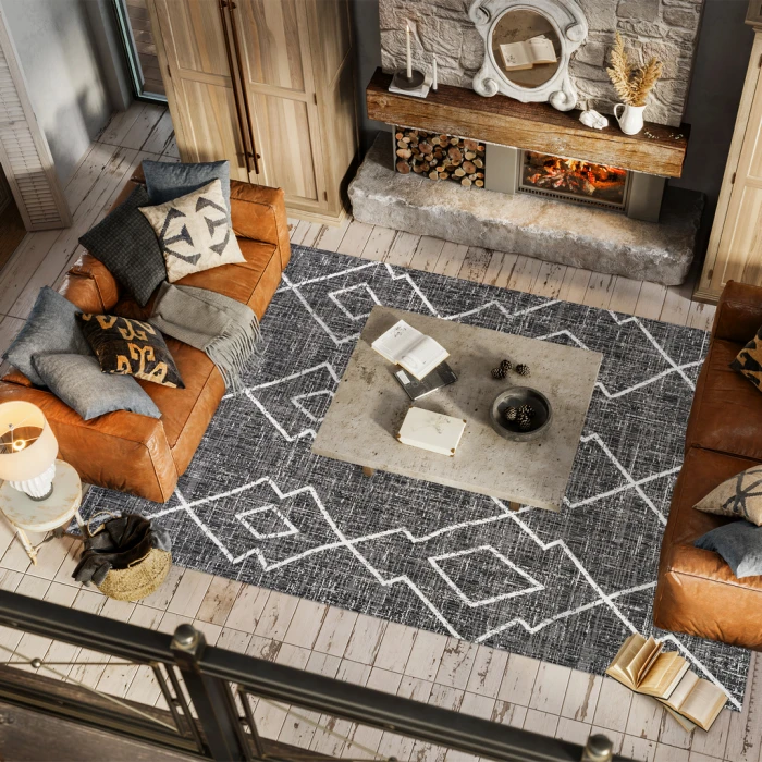 Carwa Tribal Diamond Trellis Black/Ivory 8 ft. x 10 ft. Indoor/Outdoor Area Rug