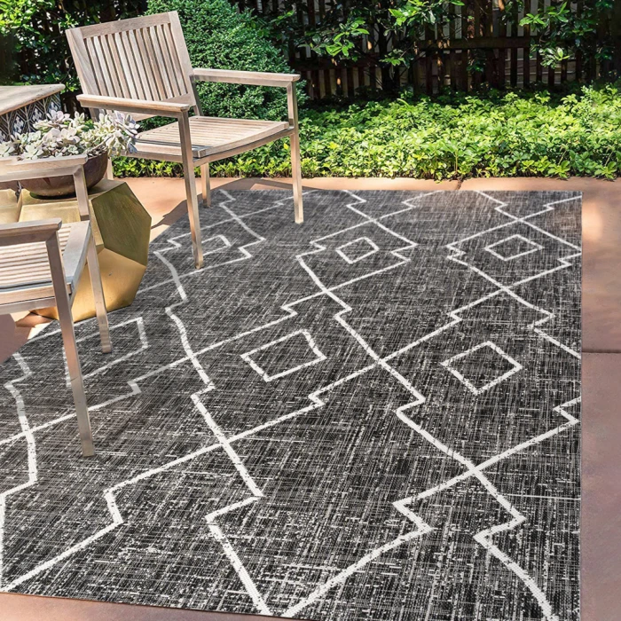 Carwa Tribal Diamond Trellis Black/Ivory 8 ft. x 10 ft. Indoor/Outdoor Area Rug