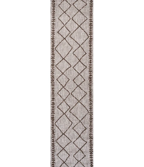 Derya Tribal Diamond Trellis Beige/Brown 2 ft. x 10 ft. Indoor/Outdoor Runner Rug