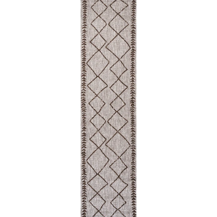 Derya Tribal Diamond Trellis Beige/Brown 2 ft. x 8 ft. Indoor/Outdoor Runner Rug