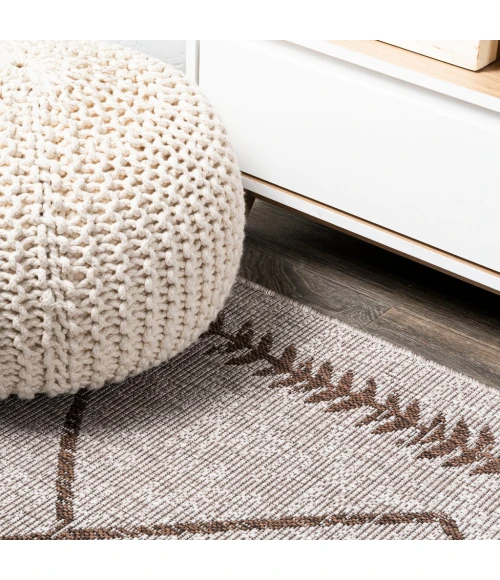 Derya Tribal Diamond Trellis Beige/Brown 2 ft. x 10 ft. Indoor/Outdoor Runner Rug
