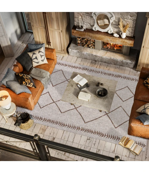 Derya Tribal Diamond Trellis Beige/Brown 5 ft. x 8 ft. Indoor/Outdoor Area Rug