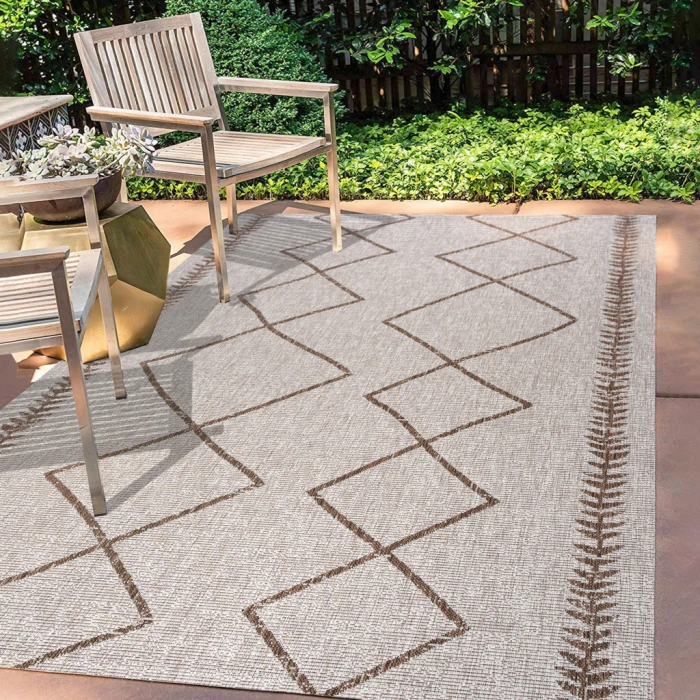 Derya Tribal Diamond Trellis Beige/Brown 3 ft. x 5 ft. Indoor/Outdoor Area Rug