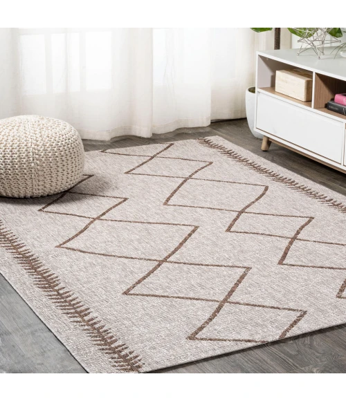 Derya Tribal Diamond Trellis Beige/Brown 5 ft. x 8 ft. Indoor/Outdoor Area Rug