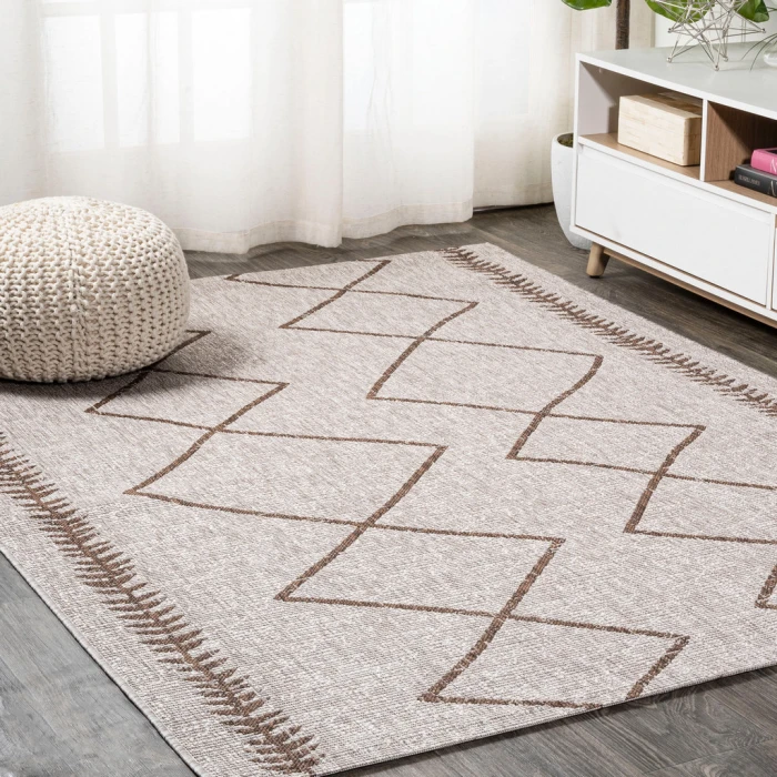 Derya Tribal Diamond Trellis Beige/Brown 3 ft. x 5 ft. Indoor/Outdoor Area Rug