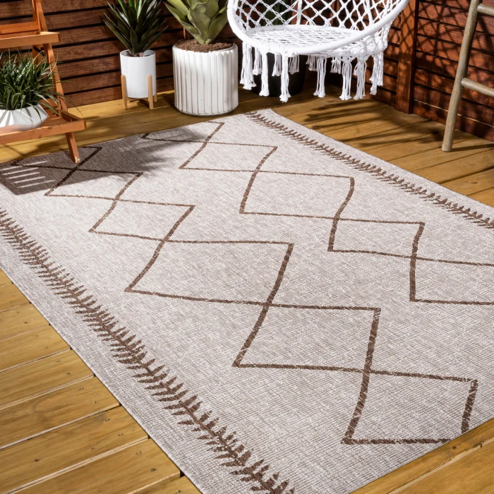 Derya Tribal Diamond Trellis Beige/Brown 3 ft. x 5 ft. Indoor/Outdoor Area Rug