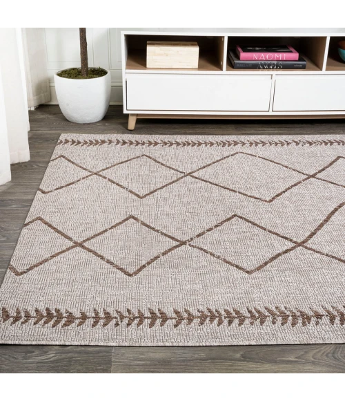 Derya Tribal Diamond Trellis Beige/Brown 5 ft. x 8 ft. Indoor/Outdoor Area Rug