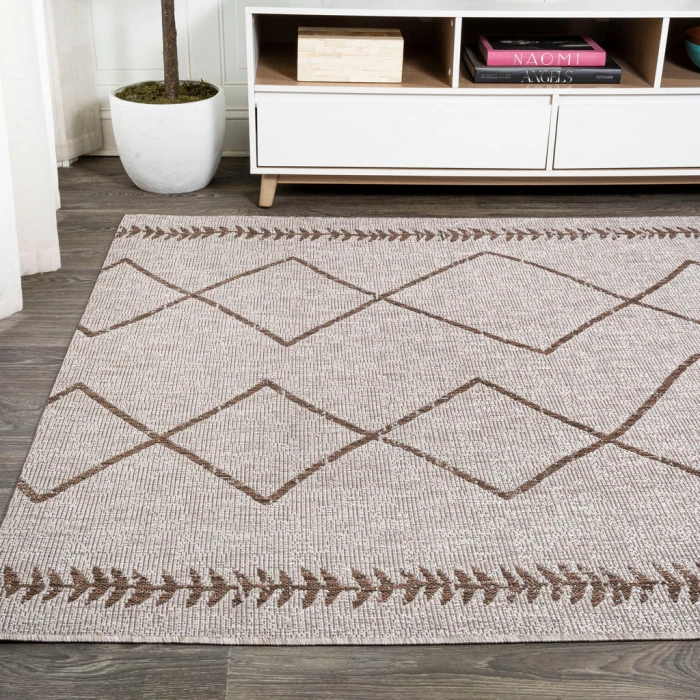 Derya Tribal Diamond Trellis Beige/Brown 3 ft. x 5 ft. Indoor/Outdoor Area Rug