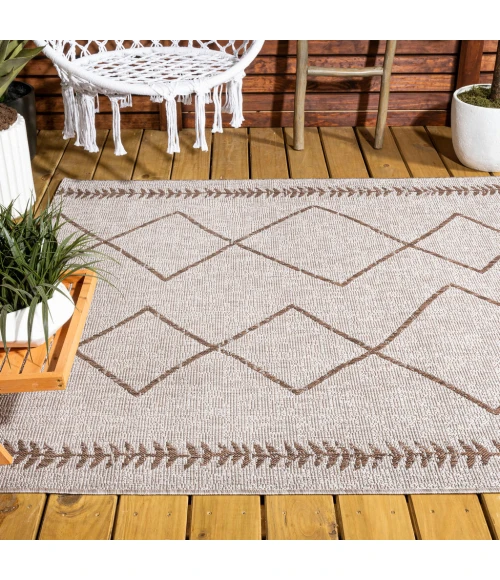 Derya Tribal Diamond Trellis Beige/Brown 5 ft. x 8 ft. Indoor/Outdoor Area Rug