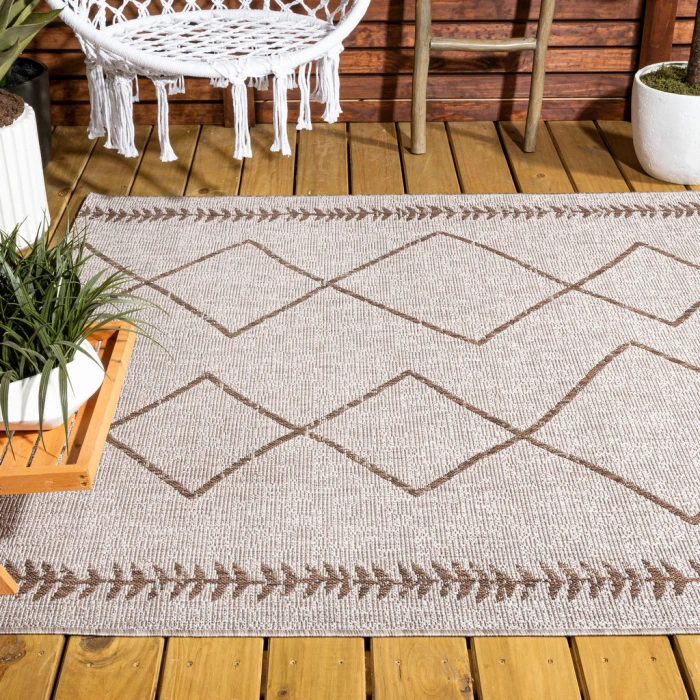 Derya Tribal Diamond Trellis Beige/Brown 3 ft. x 5 ft. Indoor/Outdoor Area Rug