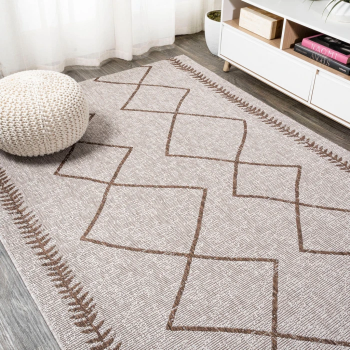Derya Tribal Diamond Trellis Beige/Brown 3 ft. x 5 ft. Indoor/Outdoor Area Rug