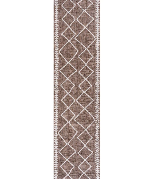 Derya Tribal Diamond Trellis Brown/Beige 2 ft. x 10 ft. Indoor/Outdoor Runner Rug
