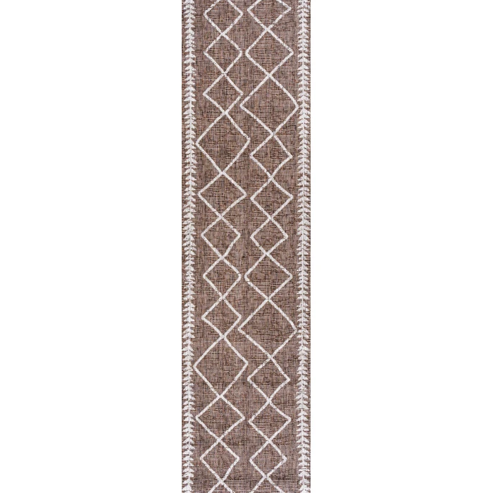 Derya Tribal Diamond Trellis Brown/Beige 2 ft. x 8 ft. Indoor/Outdoor Runner Rug