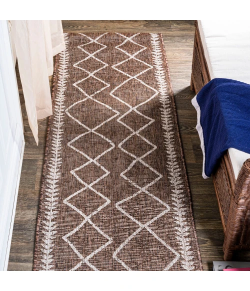 Derya Tribal Diamond Trellis Brown/Beige 2 ft. x 10 ft. Indoor/Outdoor Runner Rug