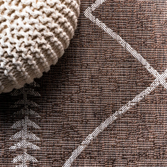 Derya Tribal Diamond Trellis Brown/Beige 2 ft. x 8 ft. Indoor/Outdoor Runner Rug