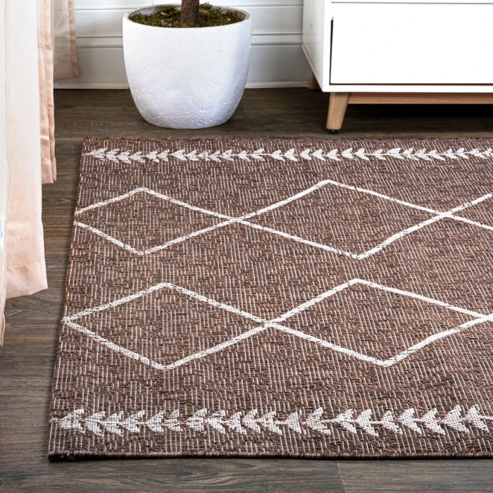 Derya Tribal Diamond Trellis Brown/Beige 3 ft. x 5 ft. Indoor/Outdoor Area Rug