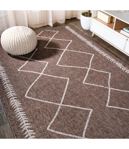 Derya Tribal Diamond Trellis Brown/Beige 3 ft. x 5 ft. Indoor/Outdoor Area Rug