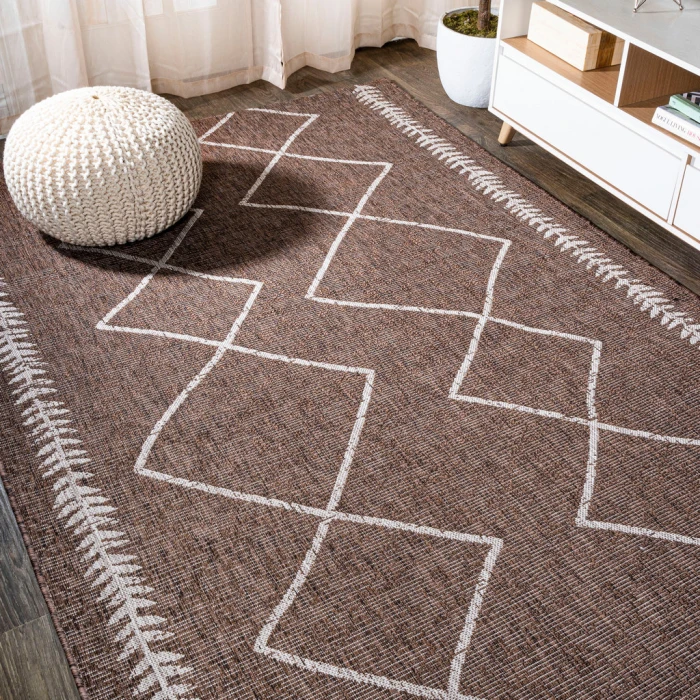 Derya Tribal Diamond Trellis Brown/Beige 3 ft. x 5 ft. Indoor/Outdoor Area Rug
