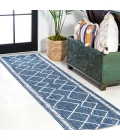 Derya Tribal Diamond Trellis Blue/Ivory 2 ft. x 10 ft. Indoor/Outdoor Runner Rug