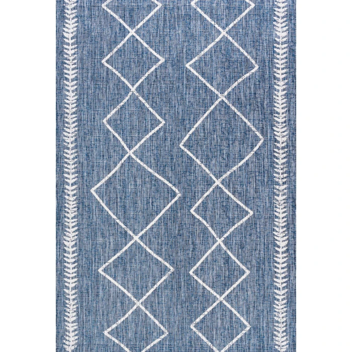 Derya Tribal Diamond Trellis Blue/Ivory 5 ft. x 8 ft. Indoor/Outdoor Area Rug