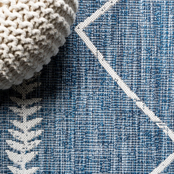 Derya Tribal Diamond Trellis Blue/Ivory 2 ft. x 8 ft. Indoor/Outdoor Runner Rug