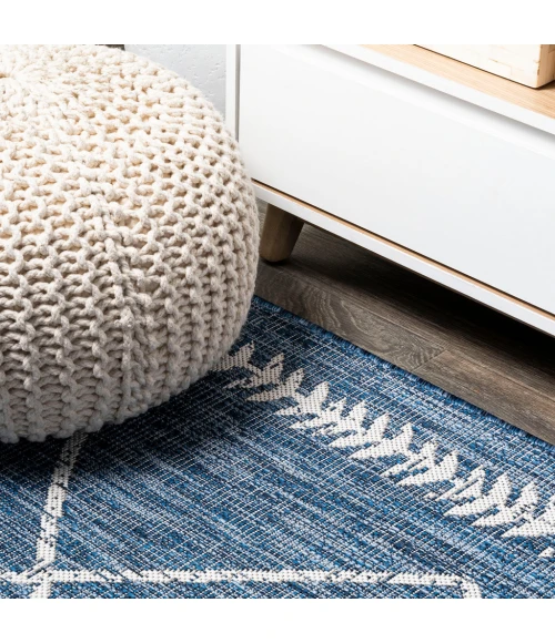 Derya Tribal Diamond Trellis Blue/Ivory 2 ft. x 10 ft. Indoor/Outdoor Runner Rug