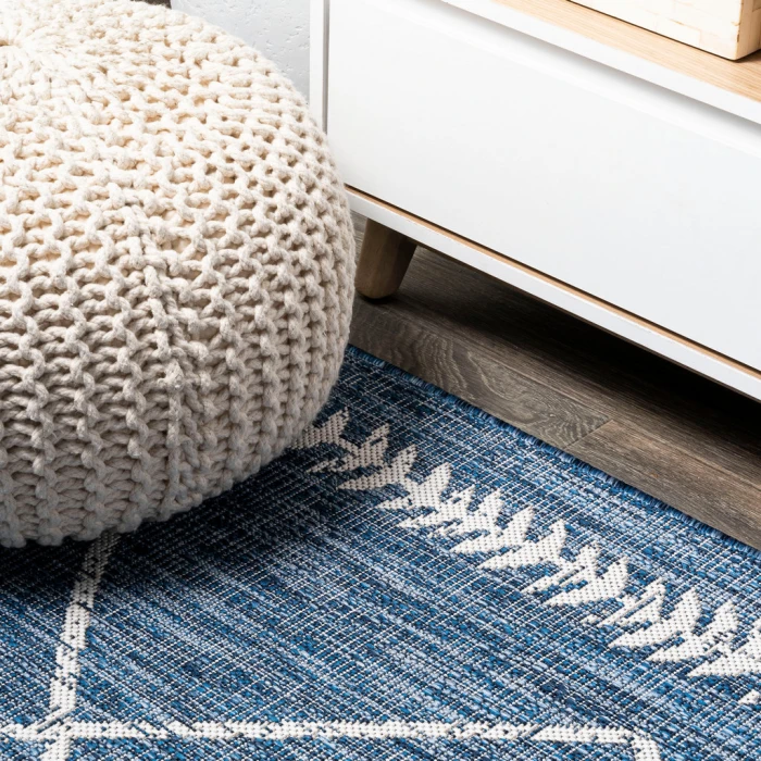 Derya Tribal Diamond Trellis Blue/Ivory 2 ft. x 8 ft. Indoor/Outdoor Runner Rug