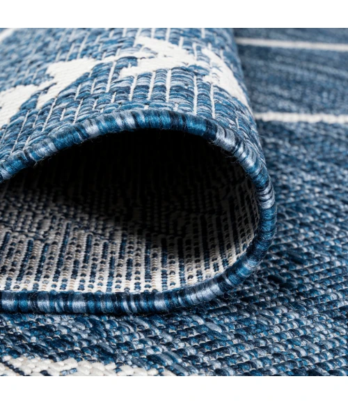 Derya Tribal Diamond Trellis Blue/Ivory 2 ft. x 10 ft. Indoor/Outdoor Runner Rug