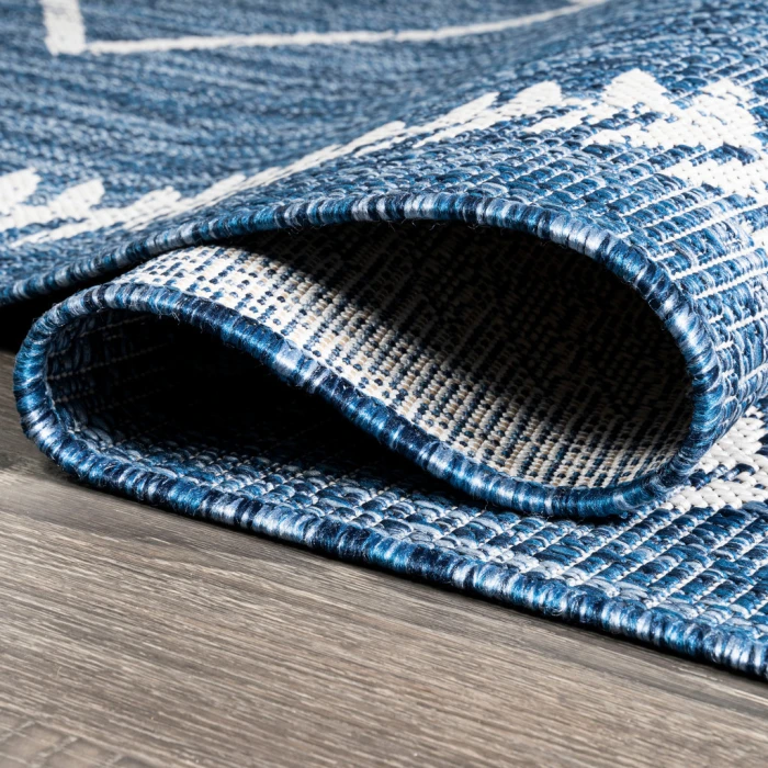 Derya Tribal Diamond Trellis Blue/Ivory 2 ft. x 8 ft. Indoor/Outdoor Runner Rug