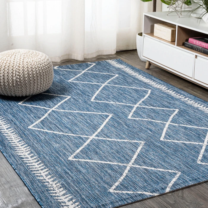 Derya Tribal Diamond Trellis Blue/Ivory 5 ft. x 8 ft. Indoor/Outdoor Area Rug