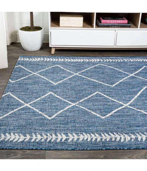 Derya Tribal Diamond Trellis Blue/Ivory 4 ft. x 6 ft. Indoor/Outdoor Area Rug