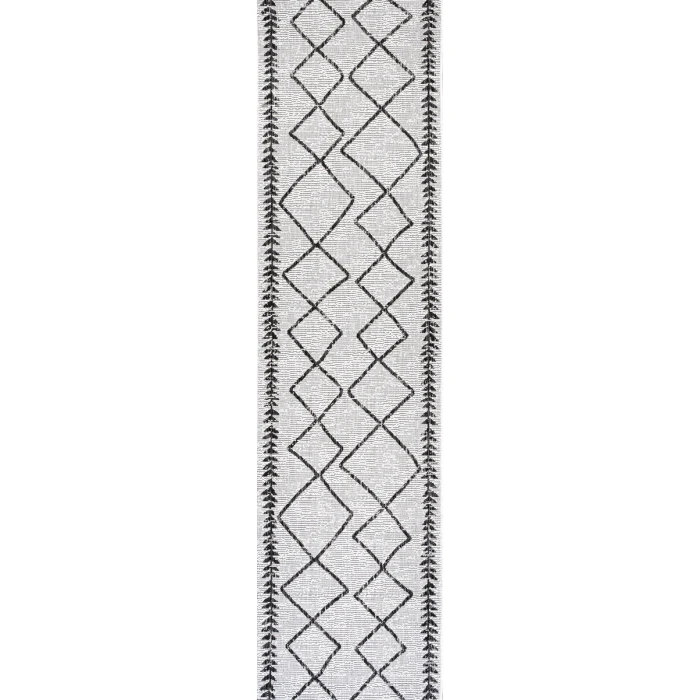 Derya Tribal Diamond Trellis Ivory/Black 2 ft. x 10 ft. Indoor/Outdoor Runner Rug