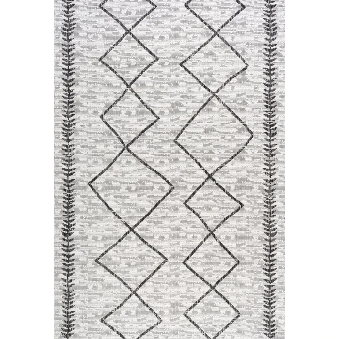 Derya Tribal Diamond Trellis Ivory/Black 8 ft. x 10 ft. Indoor/Outdoor Area Rug