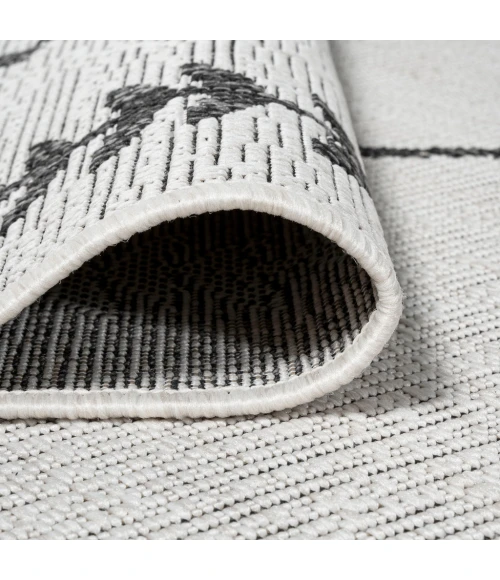 Derya Tribal Diamond Trellis Ivory/Black 2 ft. x 10 ft. Indoor/Outdoor Runner Rug