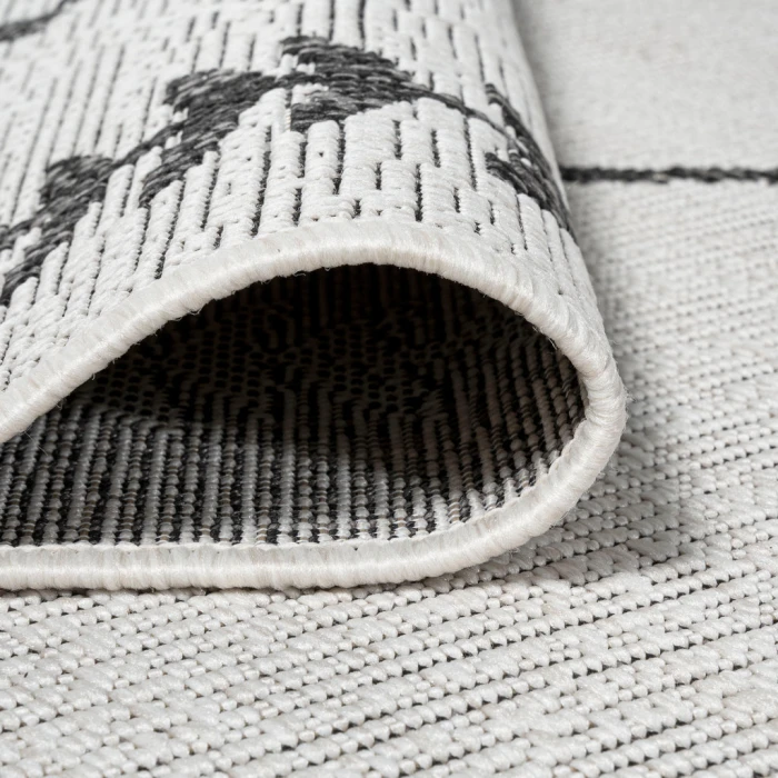 Derya Tribal Diamond Trellis Ivory/Black 2 ft. x 10 ft. Indoor/Outdoor Runner Rug
