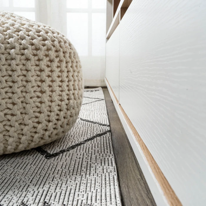 Derya Tribal Diamond Trellis Ivory/Black 2 ft. x 10 ft. Indoor/Outdoor Runner Rug