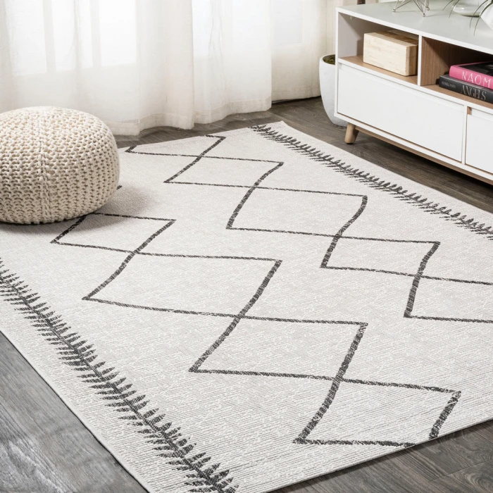 Derya Tribal Diamond Trellis Ivory/Black 8 ft. x 10 ft. Indoor/Outdoor Area Rug