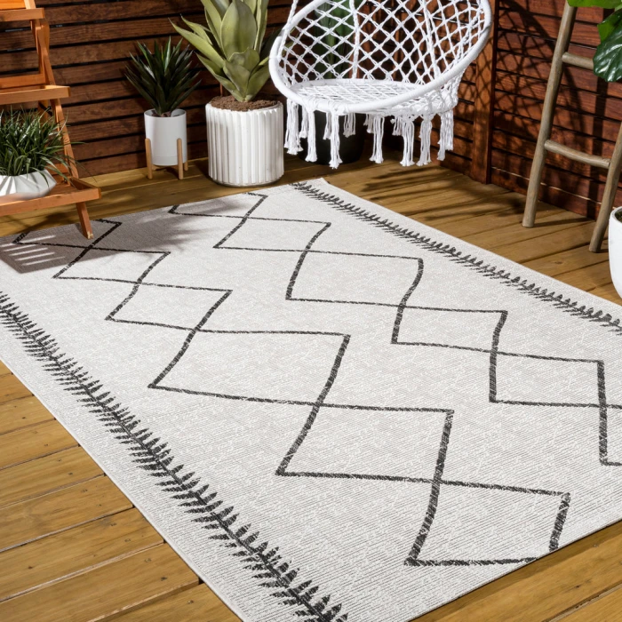Derya Tribal Diamond Trellis Ivory/Black 8 ft. x 10 ft. Indoor/Outdoor Area Rug