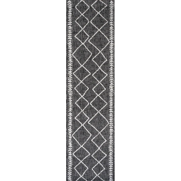 Derya Tribal Diamond Trellis Black/Ivory 2 ft. x 8 ft. Indoor/Outdoor Runner Rug