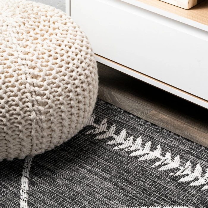 Derya Tribal Diamond Trellis Black/Ivory 2 ft. x 8 ft. Indoor/Outdoor Runner Rug