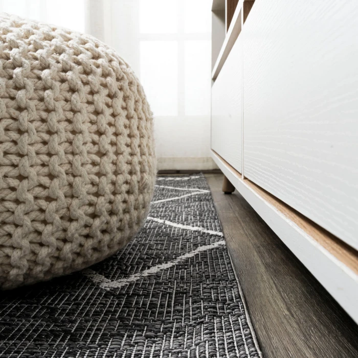 Derya Tribal Diamond Trellis Black/Ivory 2 ft. x 8 ft. Indoor/Outdoor Runner Rug