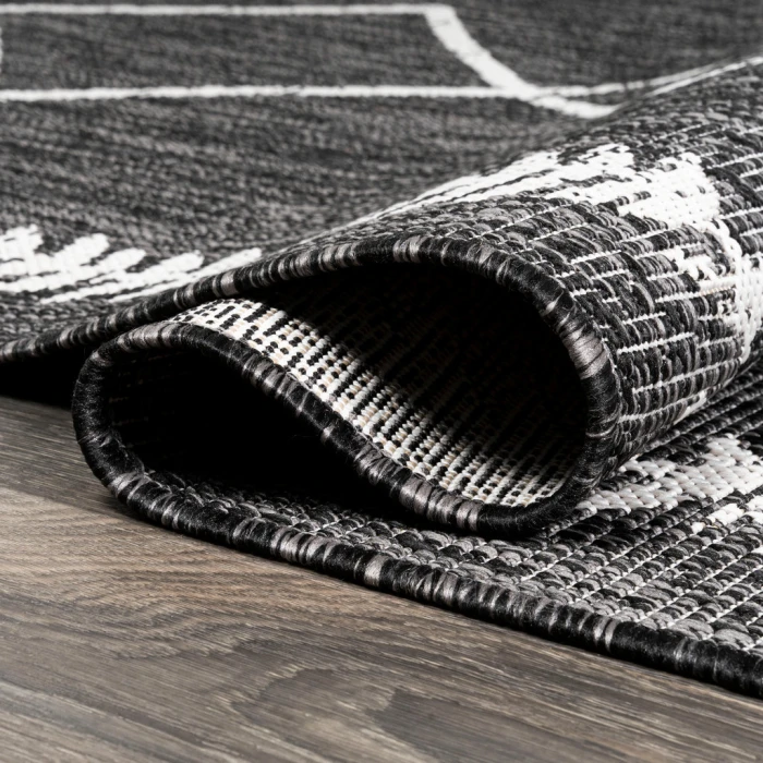 Derya Tribal Diamond Trellis Black/Ivory 2 ft. x 8 ft. Indoor/Outdoor Runner Rug